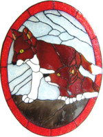 915 - Fox Cubs Oval handmade peelable window cling decoration