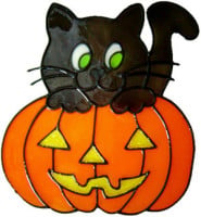 80 - Cat and Pumpkin - Handmade peelable Halloween window cling decoration