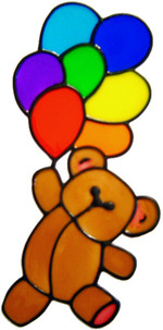 57 - Teddy with Balloons - Handmade peelable static window cling decoration