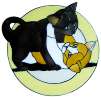 988 - Rough and Tumble Cats. Handmade peelable static window cling decoration