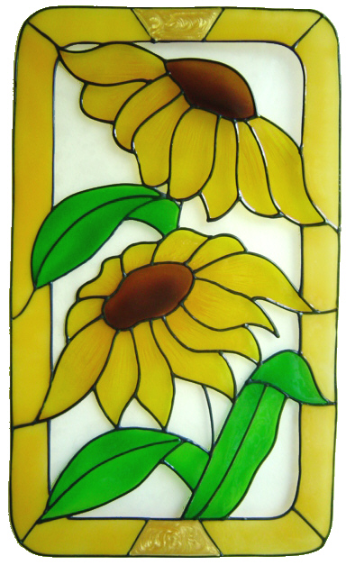 1113 - Two Sunflowers in Frame handmade peelable window cling decoration
