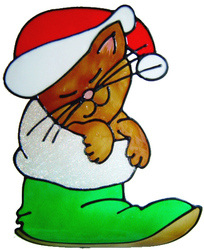 414 - Christmas Cat handmade peelable window cling decoration