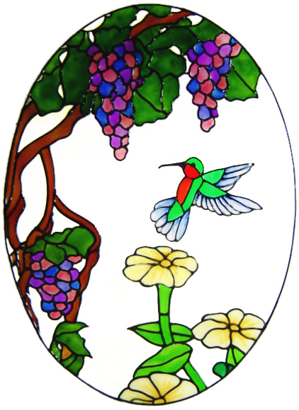 1015 - Hummingbird & Flower Oval handmade peelable window cling decoration