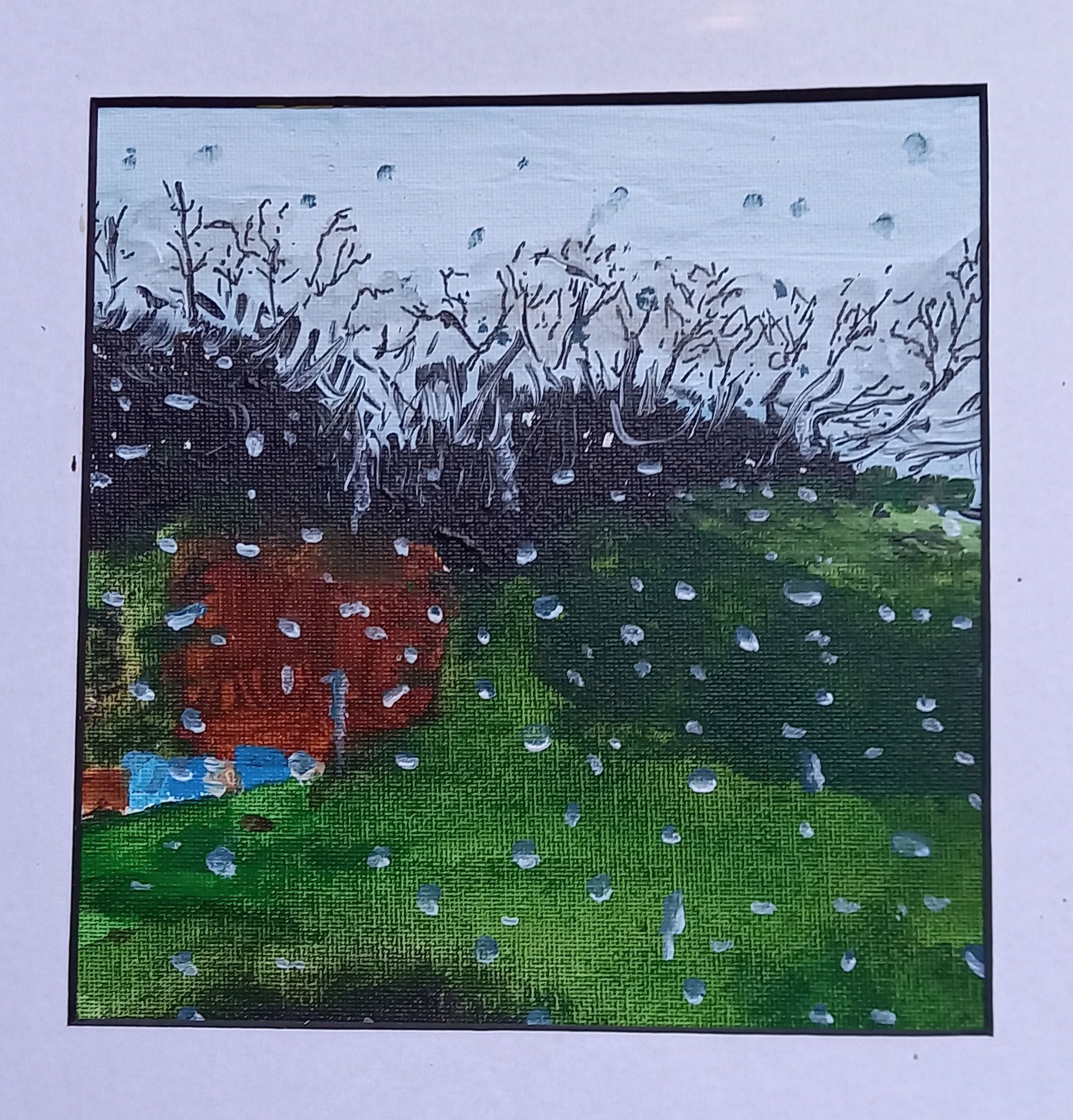 Wet Day in the Shed   ________________________________ acrylic on canvas board  (20cm x 20cm x 0.4cm)           NFS