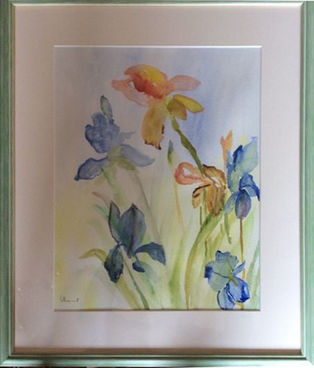 Sylvia Beaumont:                 Iris   ________________________________ watercolour on paper, green wooden frame with vanilla mount  (53cm x 45cm x 2cm)           Â£75