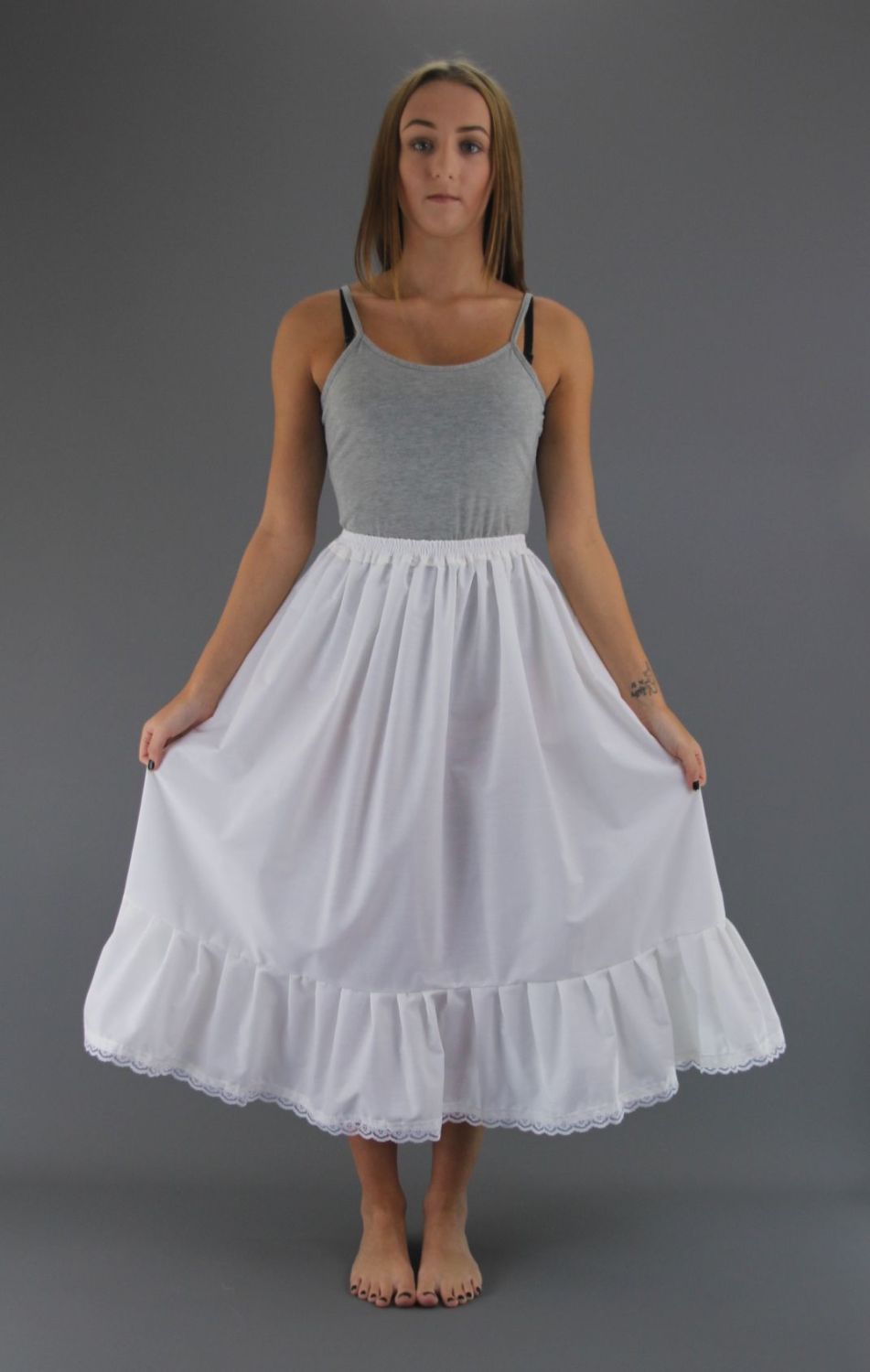 White Cotton Slip With Lace Trim To The Hem