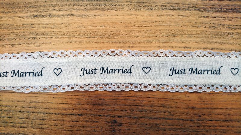 <!-- 001 -->Just Married Luxury Ribbon Edged In Lace