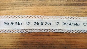Mr & Mrs Luxury Lace Edged Ribbon