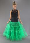 Full Length Long Tiered Net Skirt In Jade Green