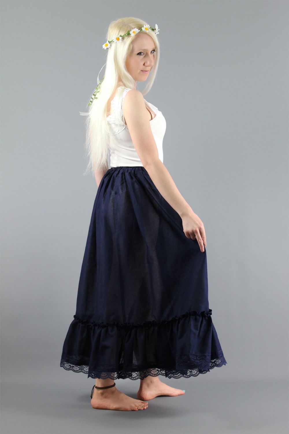 Navy Blue 100 Pure Cotton Lawn Slip Lace Hem Dream Petticoats