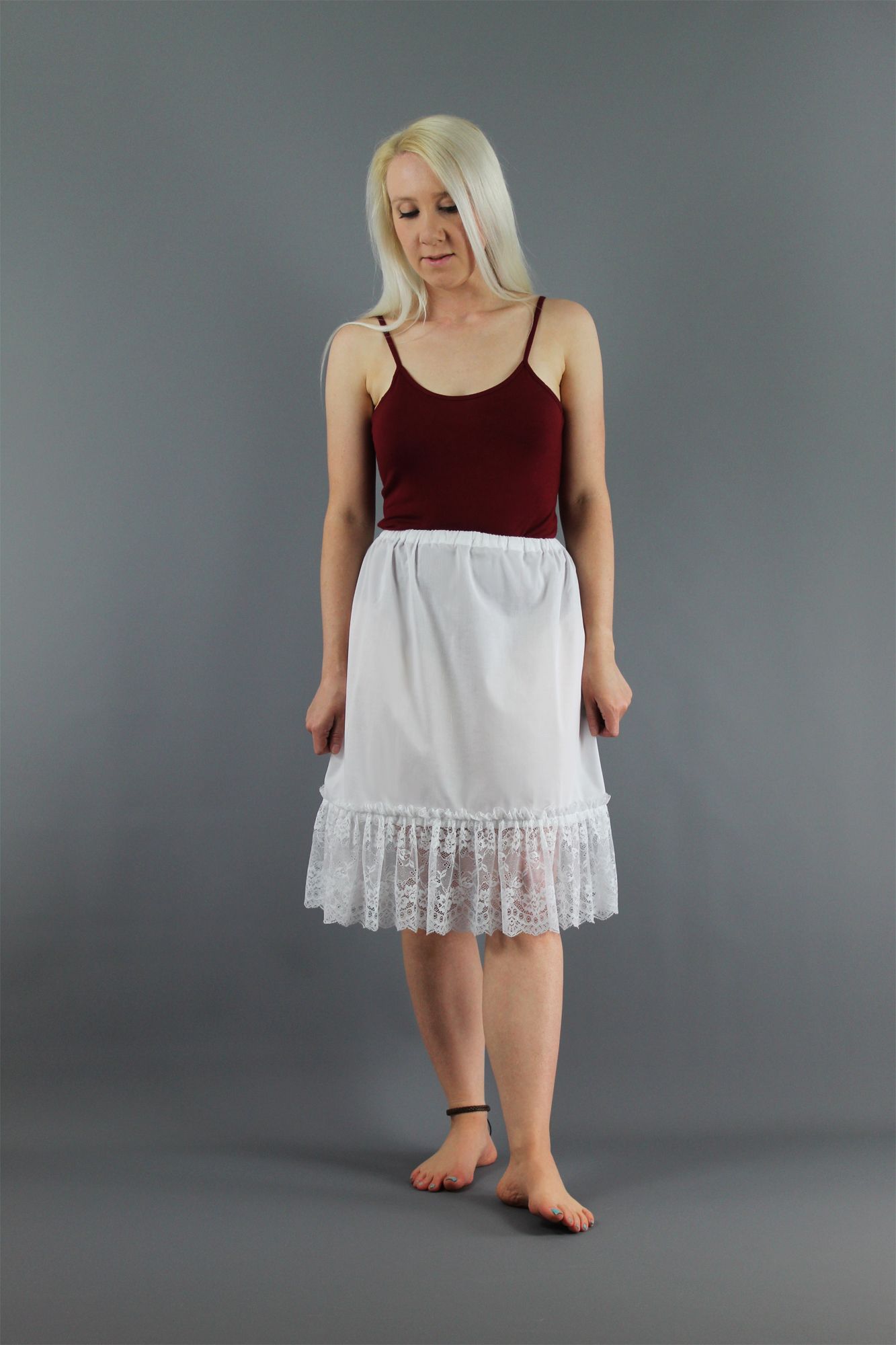 White Cotton Lawn Slip Extra Wide Lace Hem Lovely Deep Lace Hem