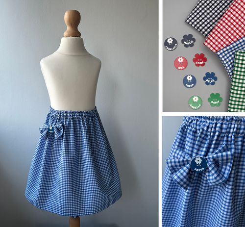 Gingham School Skirt With Bow And Personalised Name Button