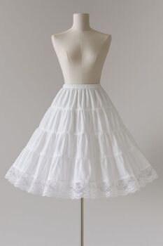 White Lightweight Cotton Tiered Petticoat with Lace Edge