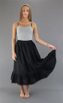 Black Cotton Petticoat With Lace Trim