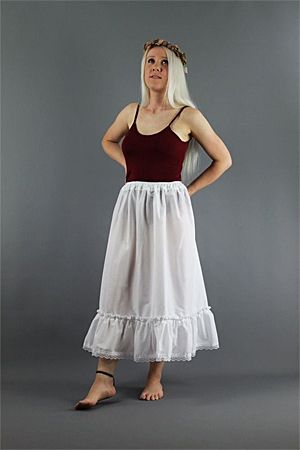 <!-- 0098 -->Lightweight Cotton Lawn Petticoat - White With Lace Trim