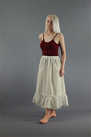 <!-- 0099.2 -->Lightweight Cotton Lawn Petticoat - Ivory With Lace Trim