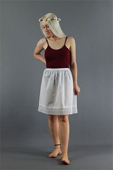 Simple White Cotton Slip With Wide Crochet Lace
