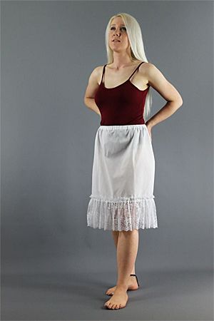 <!-- 0115 -->White Cotton Petticoat With Extra Wide Floral Lace