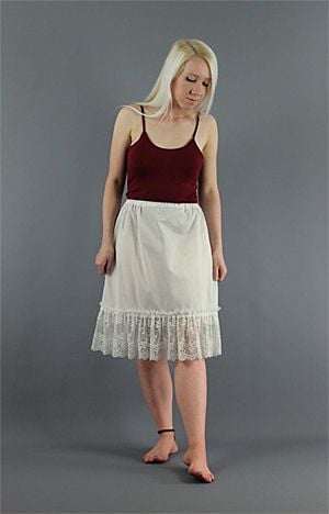 <!-- 01151 -->Ivory Cotton Petticoat With Extra Wide Floral Lace