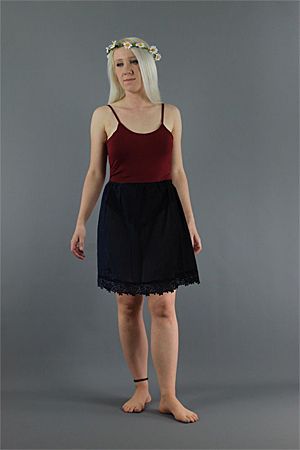 <!-- 0120 -->Black  Cotton Lawn Slip With Guipure Lace Edge