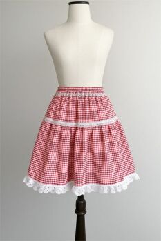 Red & White Gingham Mini Skirt with Anglaise Eyelet Trim