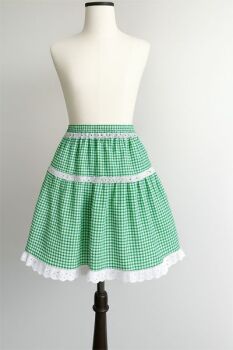 Emerald Green & White Gingham Mini Skirt with Anglaise Eyelet Trim