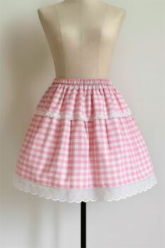 Pink & White Gingham Mini Skirt with Anglaise Eyelet Trim