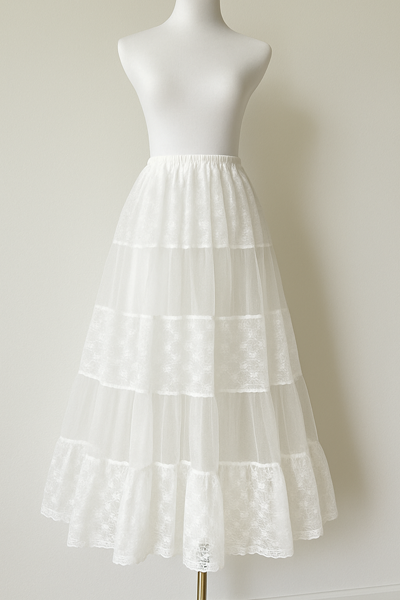 <!-- 01951 -->White Lace Longer Length Petticoat Underskirt