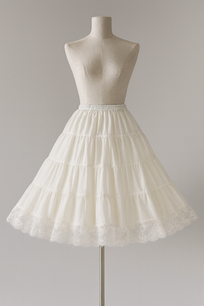 <!-- 0109141 -->Ivory Lightweight Cotton Tiered Petticoat with Lace Edge