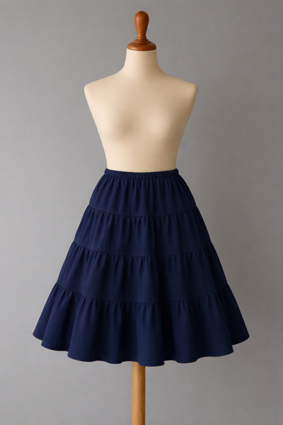 <!-- 01091301 -->Navy Blue Lightweight Cotton Tiered Petticoat
