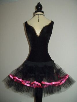 P6    Black Net Ultra Mini Tutu - Pink Ribbon Trim