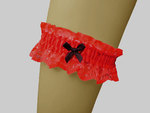 Red Lace Garter With Black Bow & Gold Sparkle Effect