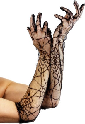Long Black Lace Spiderweb Gloves