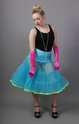 Turquoise Net Petticoat Flo Neon Yellow Satin Trim