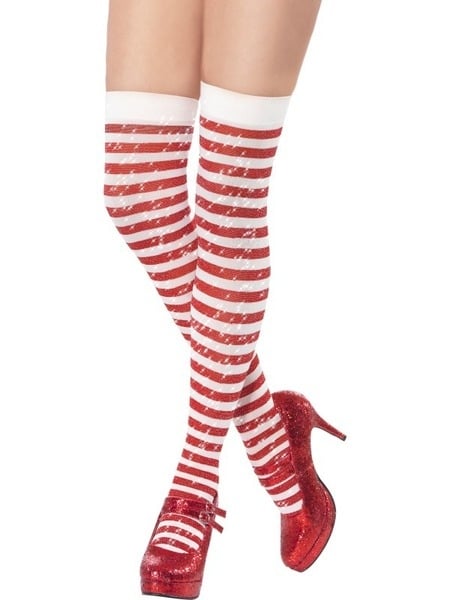 Red & White Striped Stockings With Sparkle