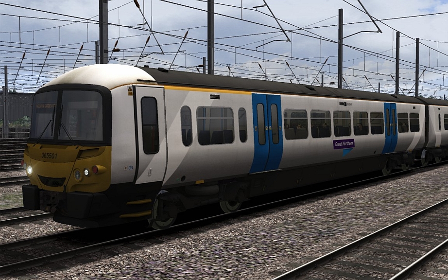 Image showing screenshot of a free repaint of the Class 365 EMU that is included with the East Coast Main Line London-Peterborough Route Add-On DLC