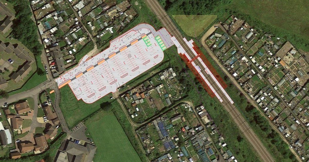 Aerial image of the proposed Horden station site