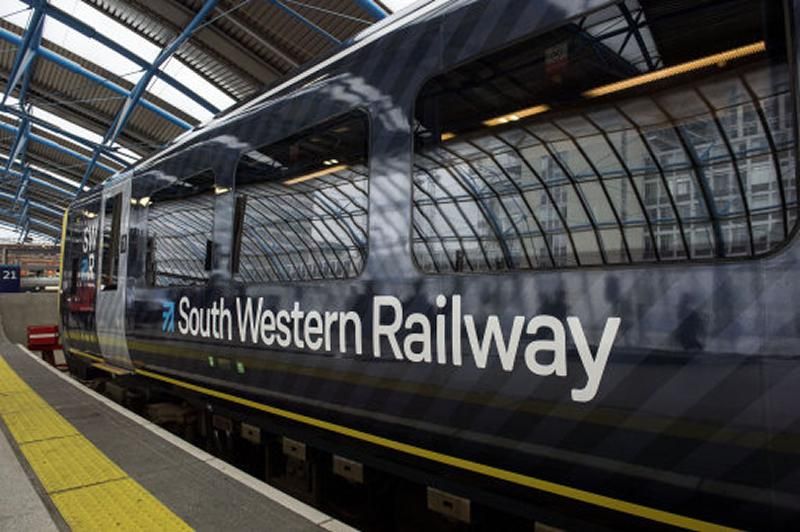 SWR train stands at London Waterloo station