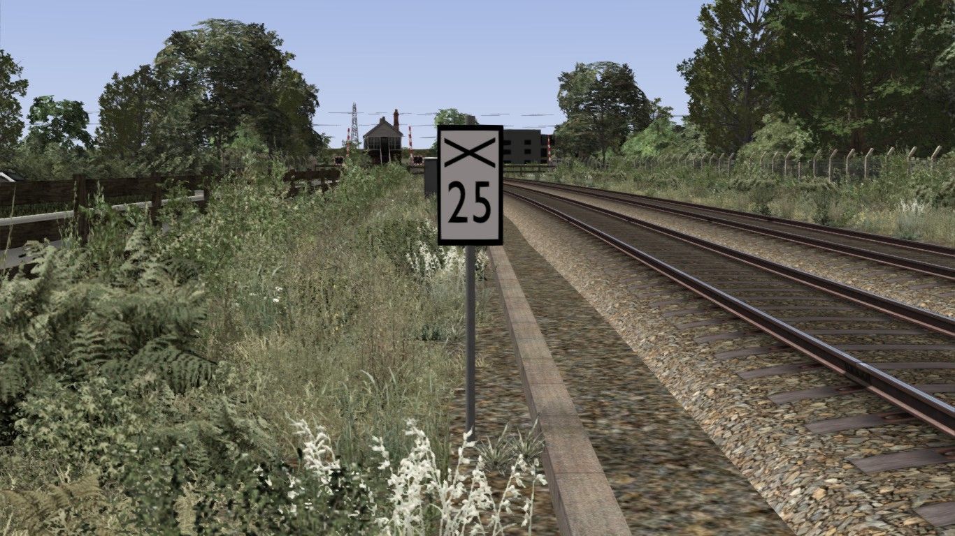Image depicting a lineside automatic crossing speed restriction board.
