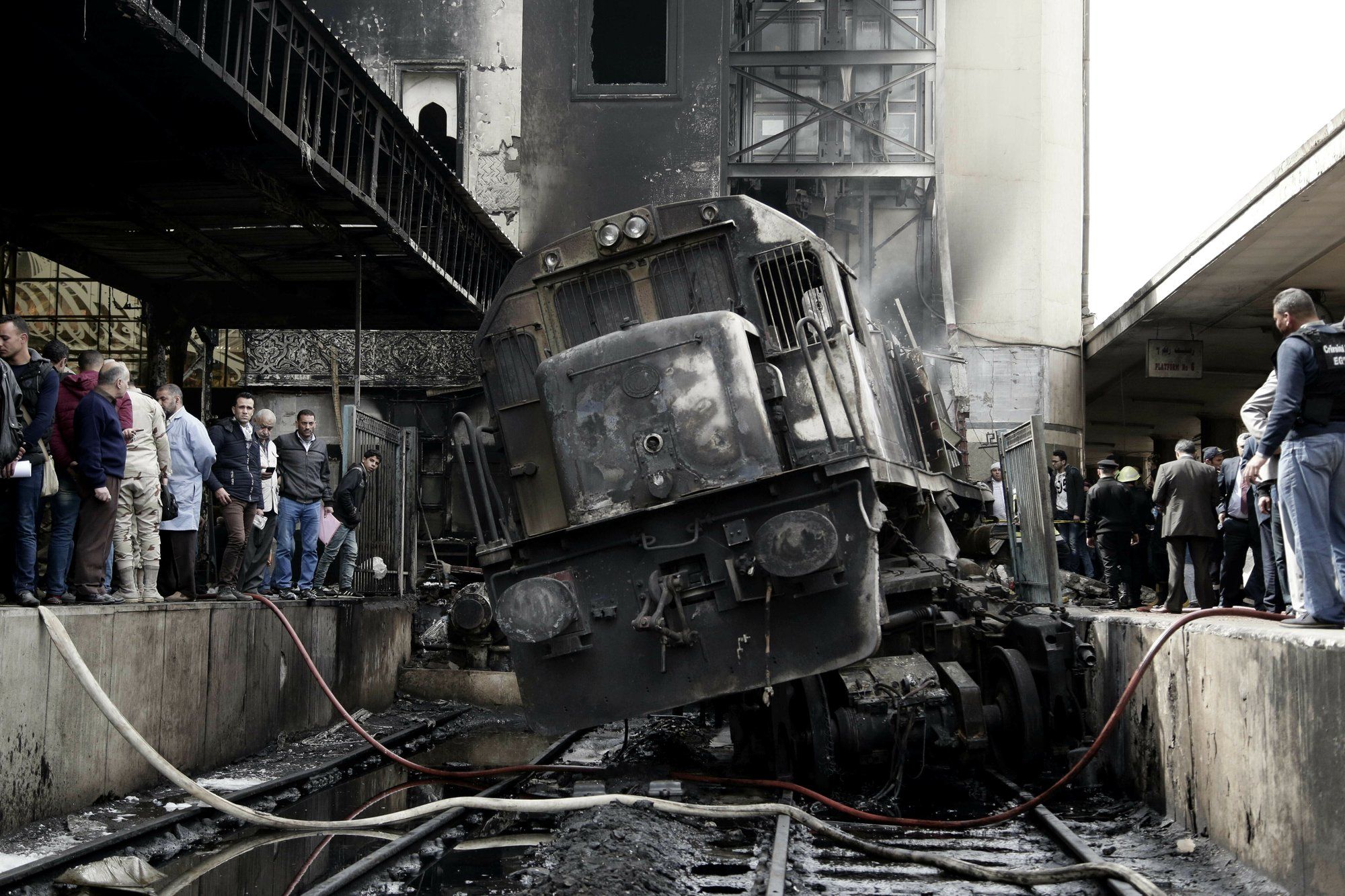 Image showing burnt out locomotive at Ramses station