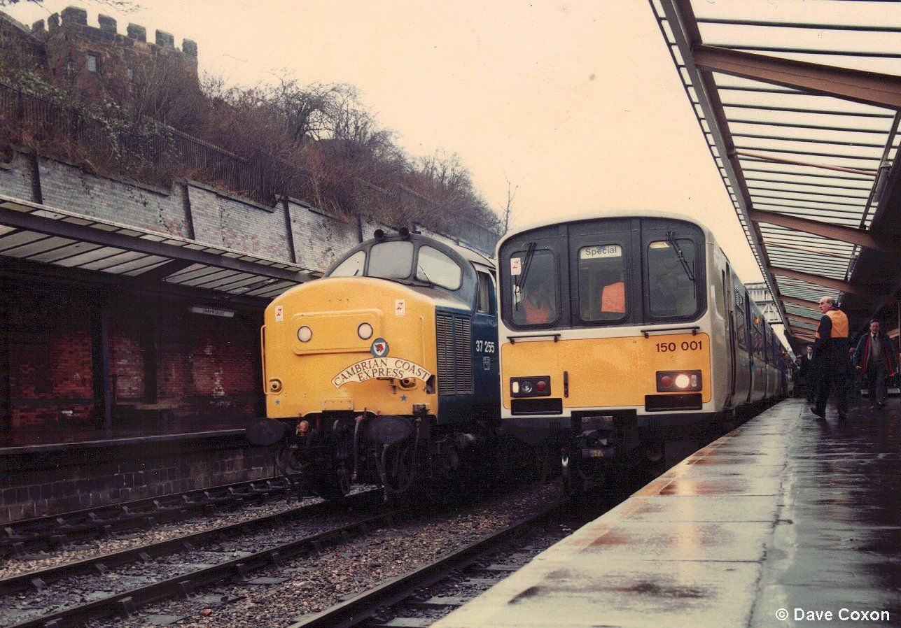 Image showing 150001 visiting Shrewsbury en route to Aberystwyth during a promotional trip on 21st January 1985 