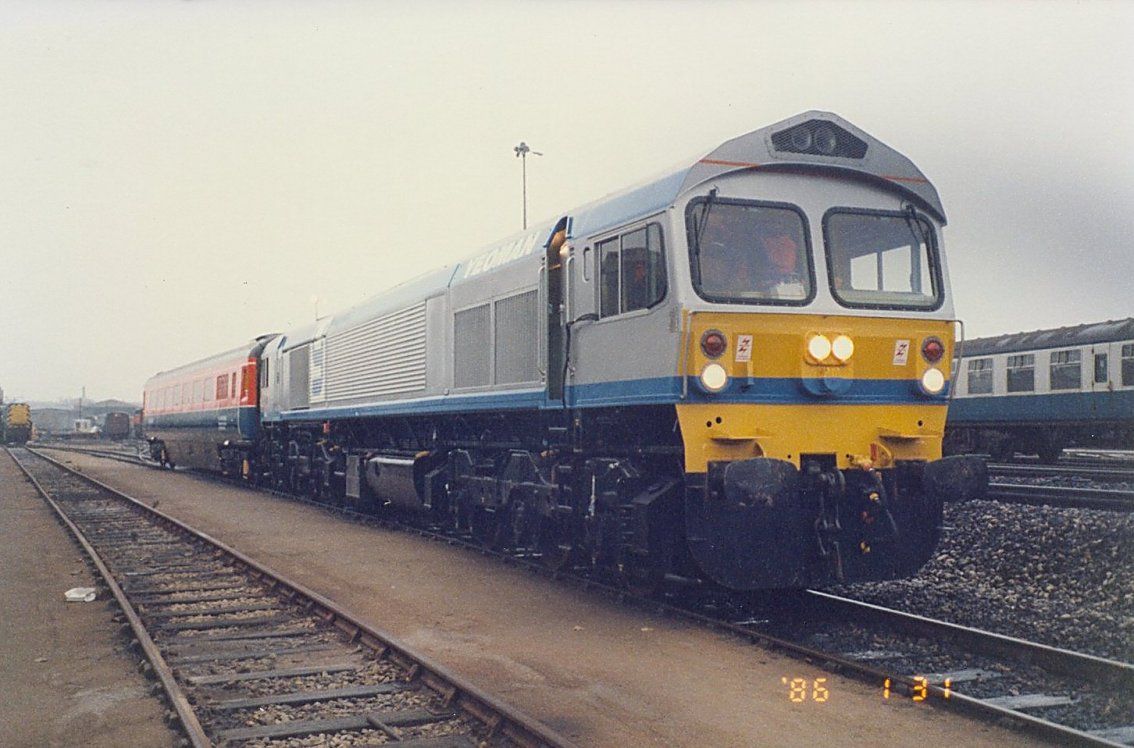 Image showing 59003 coupled to Test Car 10 ready for a run to Cricklewood