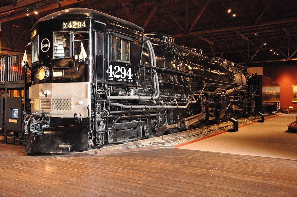 Image showing Southern Pacific 4294, a cab-forward steam locomotive, on display at the California State Railroad Museum in Sacramento, California