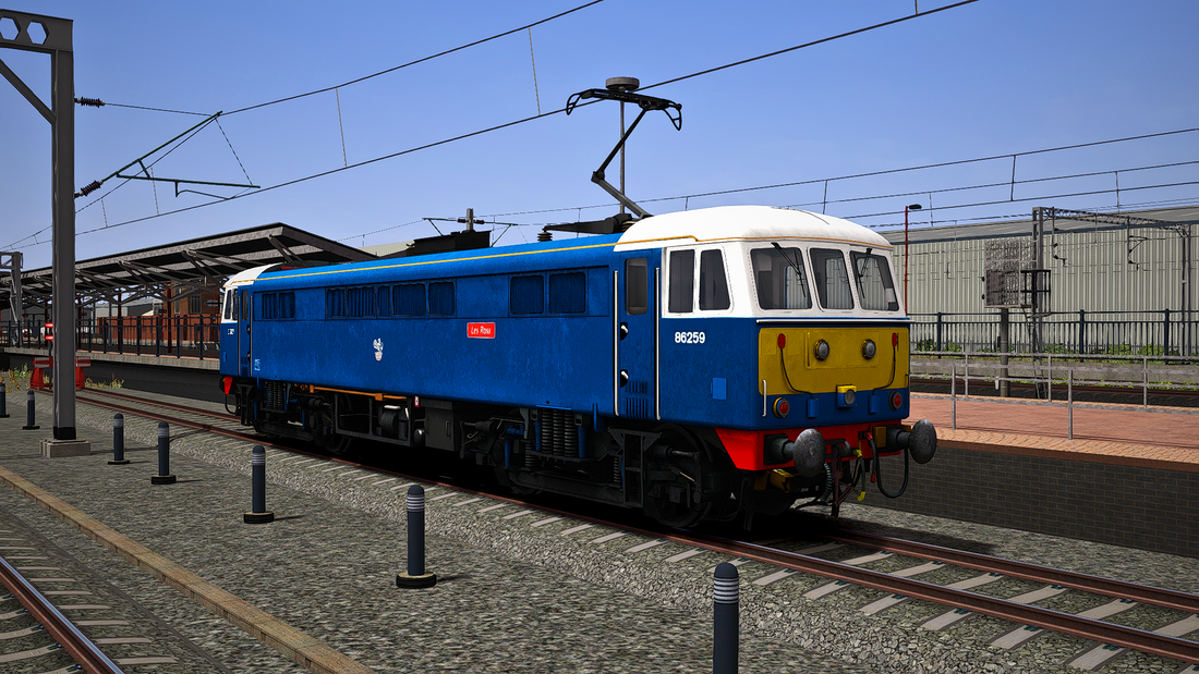 Image showing screenshot of repainted Class 86 locomotive from Backdated Trainsim.