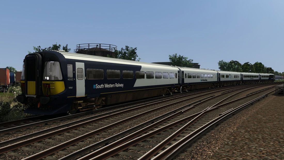 Image showing screenshot of the Class 442 'Wessex' EMU in South Western Railway livery as available from the Vulcan Productions website.