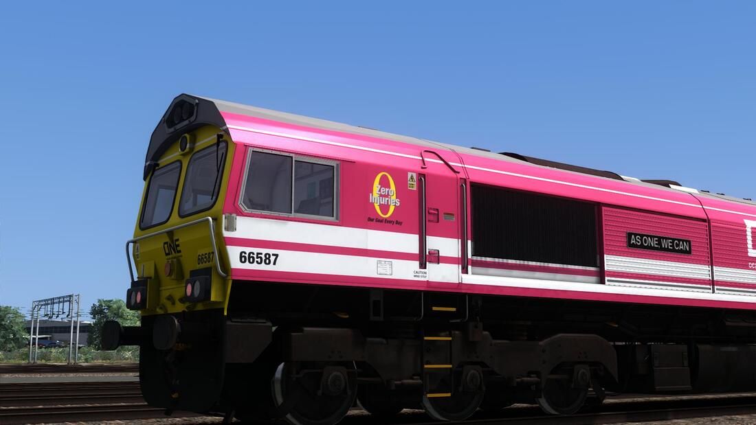 Image showing screenshot of the Class 66 locomotive in ONE livery as available from the Vulcan Productions website.