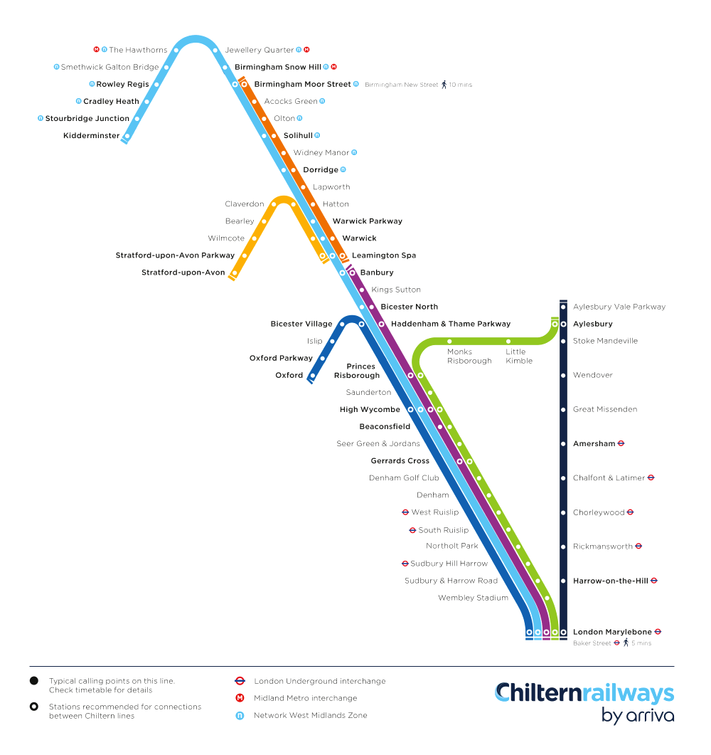 Image showing the Chiltern Railways route map circa 2021.