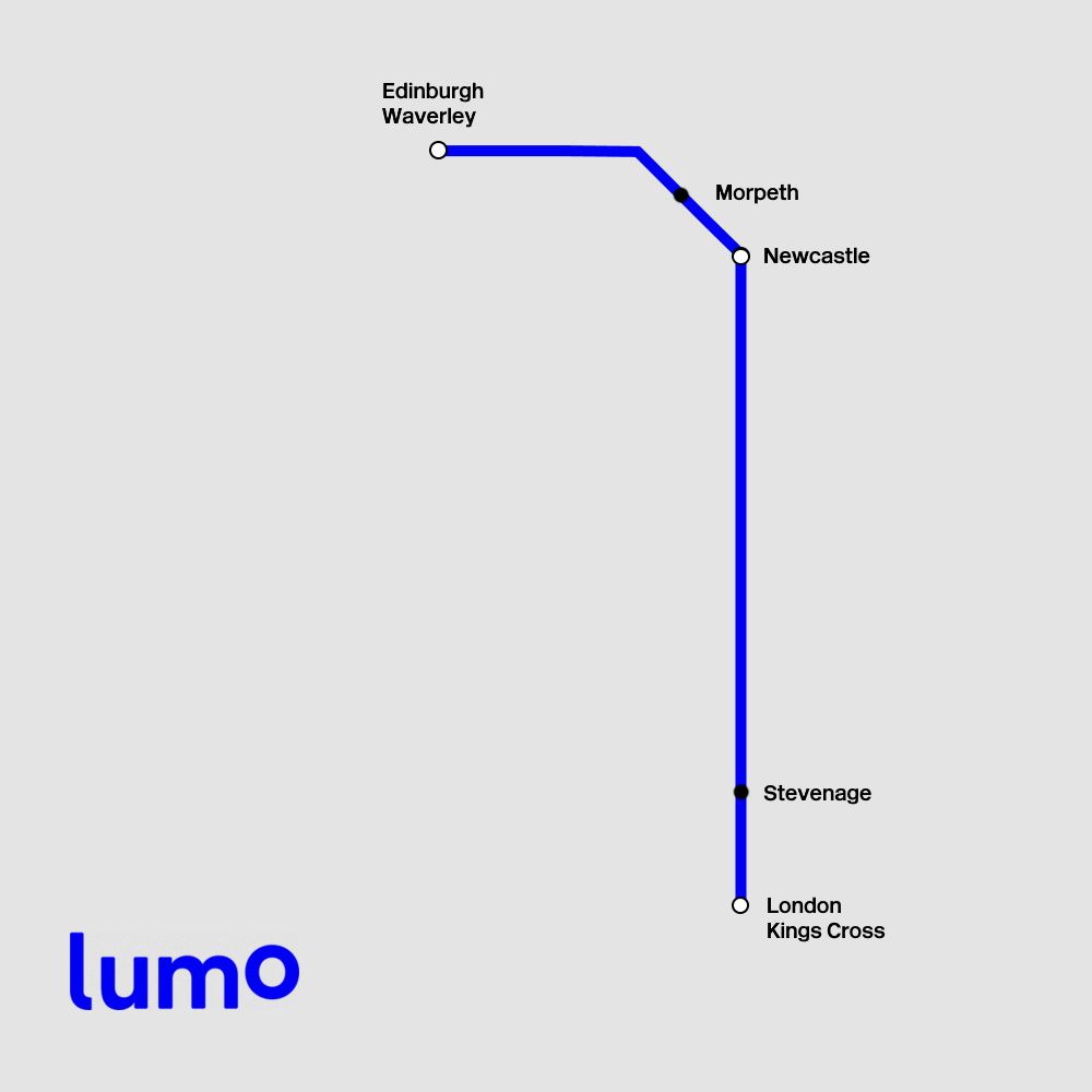 Image showing the route map for Lumo circa 2021.