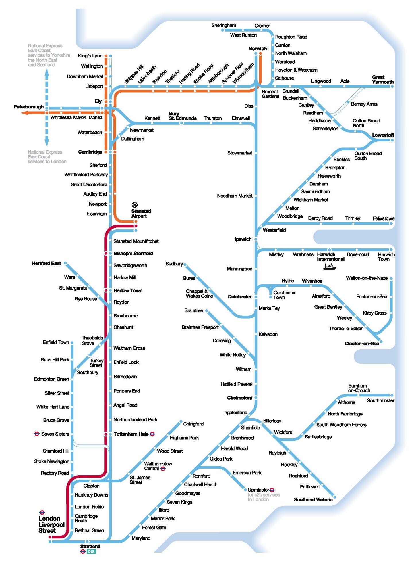Image showing the National Express East Anglia route map circa 2011.