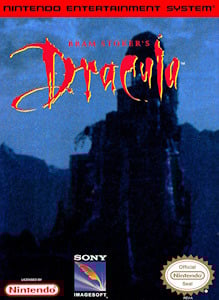 Nintendo game cover depicting Dracula in a haunting, atmospheric setting with classic horror imagery.